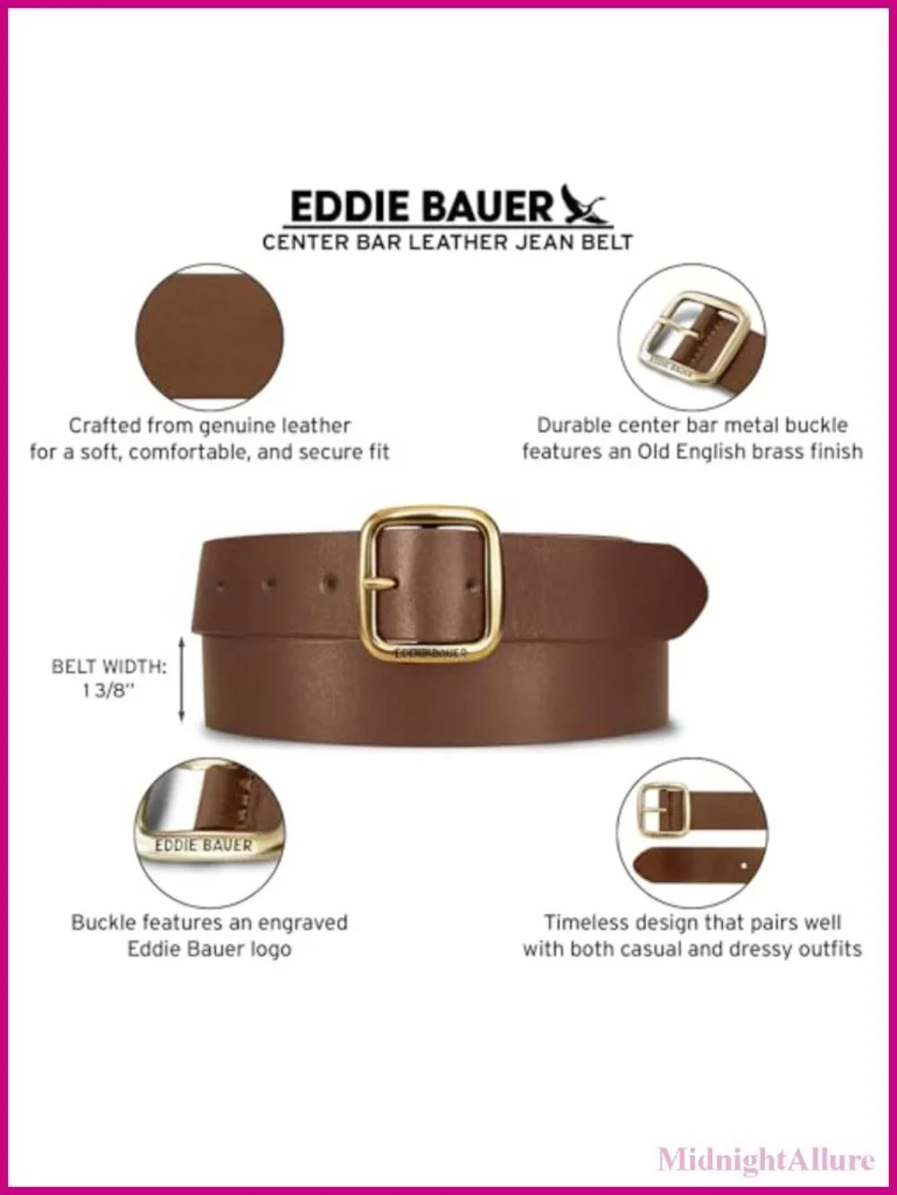 Genuine Buffalo Leather Belt with Durable Metal Buckle Casual 1-3/8